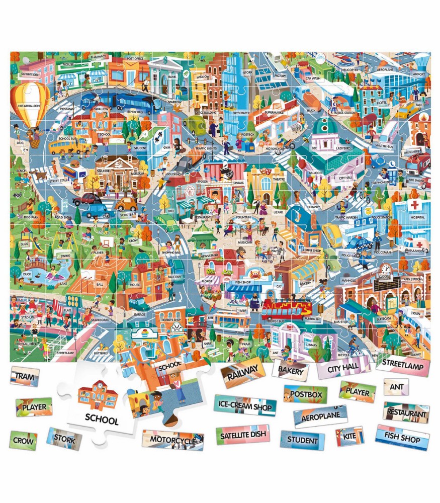 Headu Puzzle - İngilizce Kelime Öğreniyorum // The City (108 Parça)