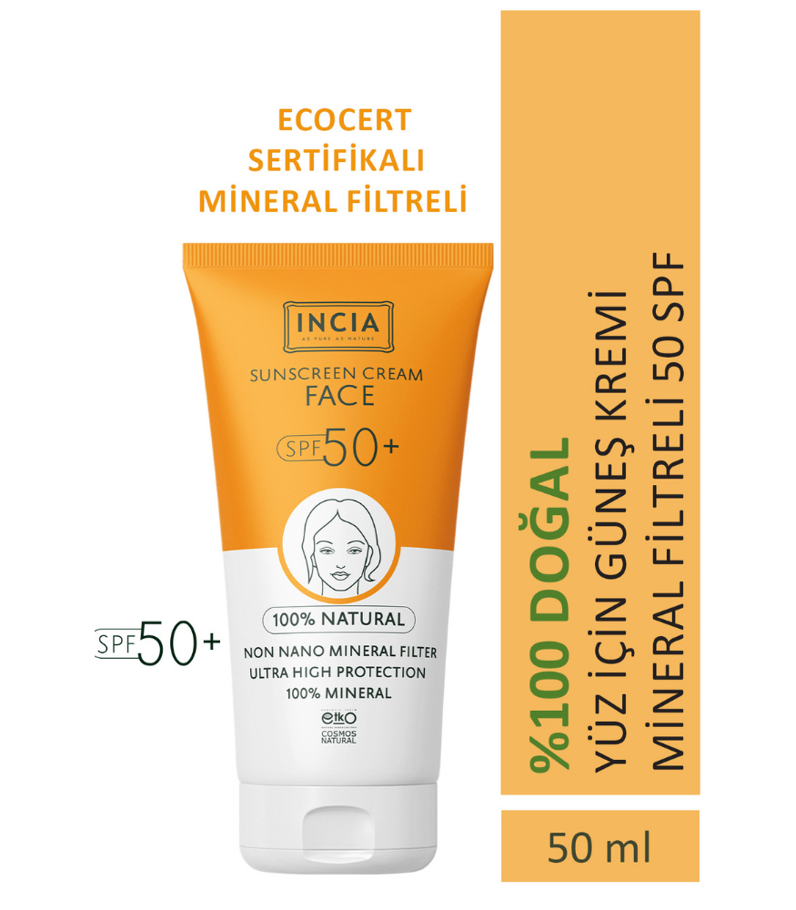 INCIA %100 Doğal Yüz için Güneş Kremi Mineral Filtreli (50 SPF+)