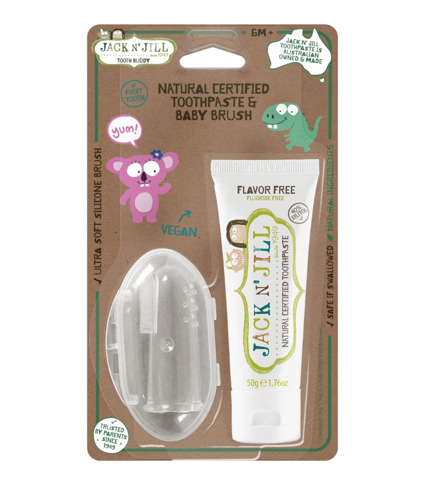 Jack N' Jill Diş Fır&ccedil;a & Macun Buddy Set // Flavor Free + Silikon Parmak Fır&ccedil;a