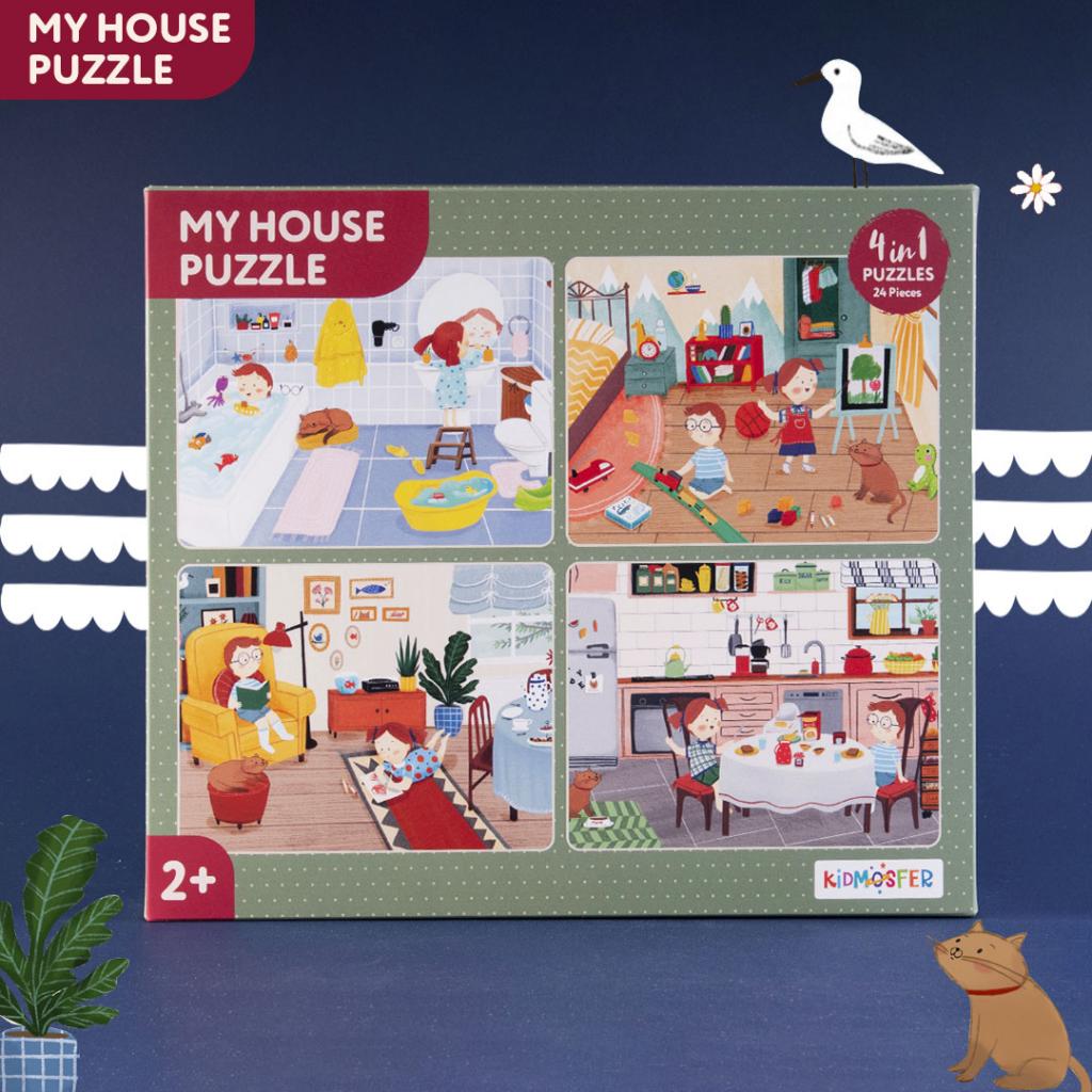 Kidmosfer My House / Evin B&ouml;l&uuml;mleri 4'&uuml; 1 Aradada Puzzle  (Yapboz) / 4*6 24 Par&ccedil;a 2+ Yaş  
