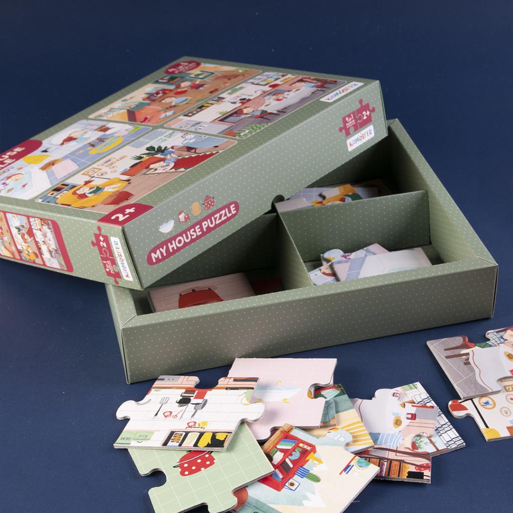 Kidmosfer My House / Evin B&ouml;l&uuml;mleri 4'&uuml; 1 Aradada Puzzle  (Yapboz) / 4*6 24 Par&ccedil;a 2+ Yaş  