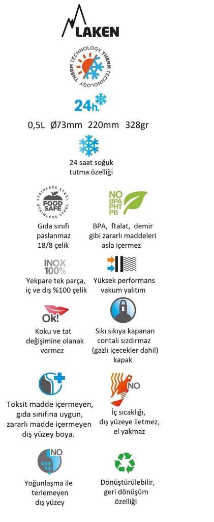 Laken Jannu Çelik Termos Pipetli Suluk (500 ml) // Haki