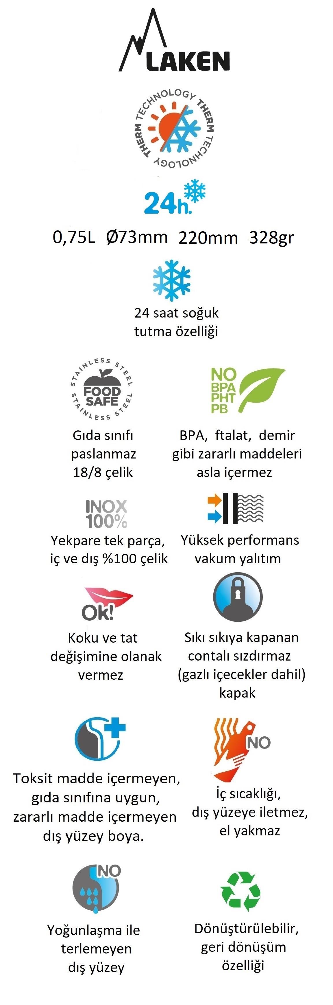 Laken Summit Çelik Termos Pipetli Suluk (750 ml) // Kırmızı