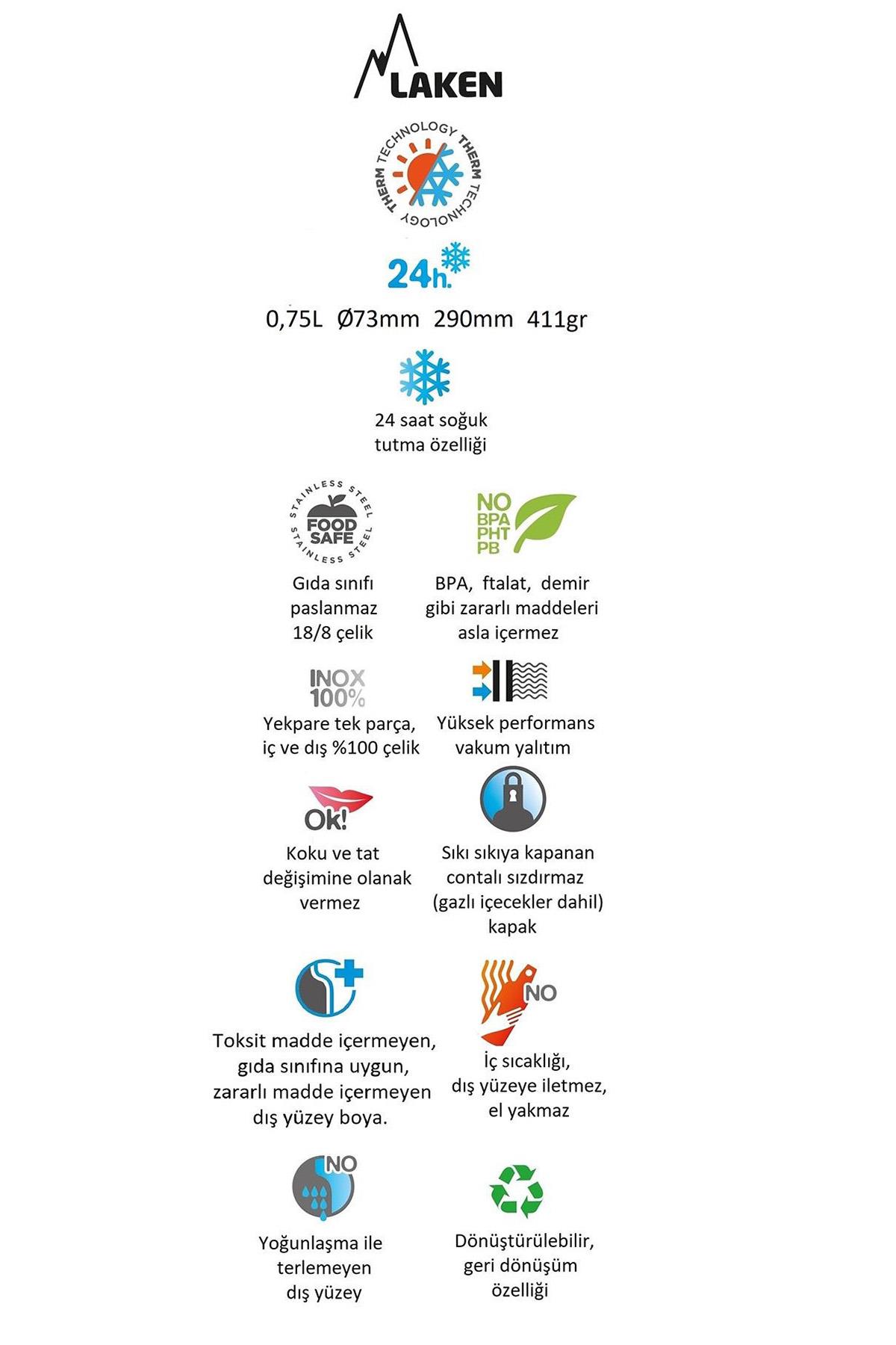 Laken Jannu Çelik Termos Pipetli Suluk (750 ml) // Pembe