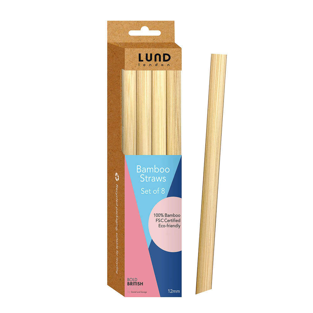 Lund London Bamboo Straws - 12 mm Bambu Pipet Set (8 Adet)