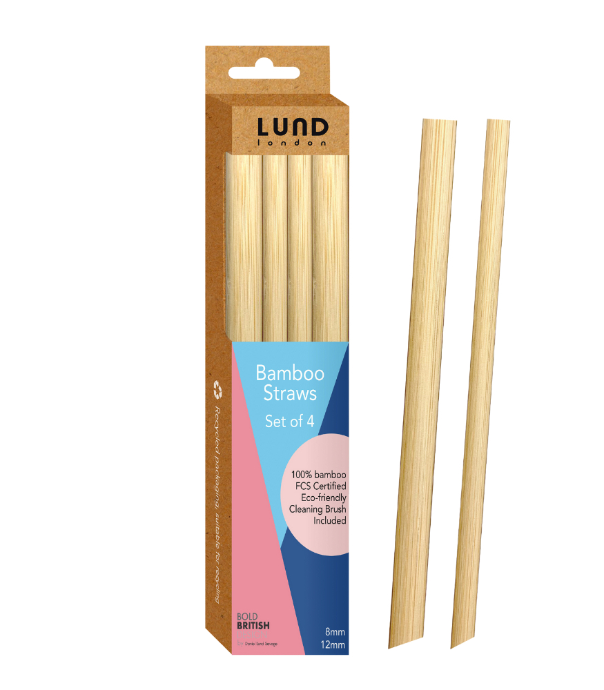 Lund London Bamboo Straws Mix - 8 ve 12 mm Bambu Pipet Set (4 Adet)