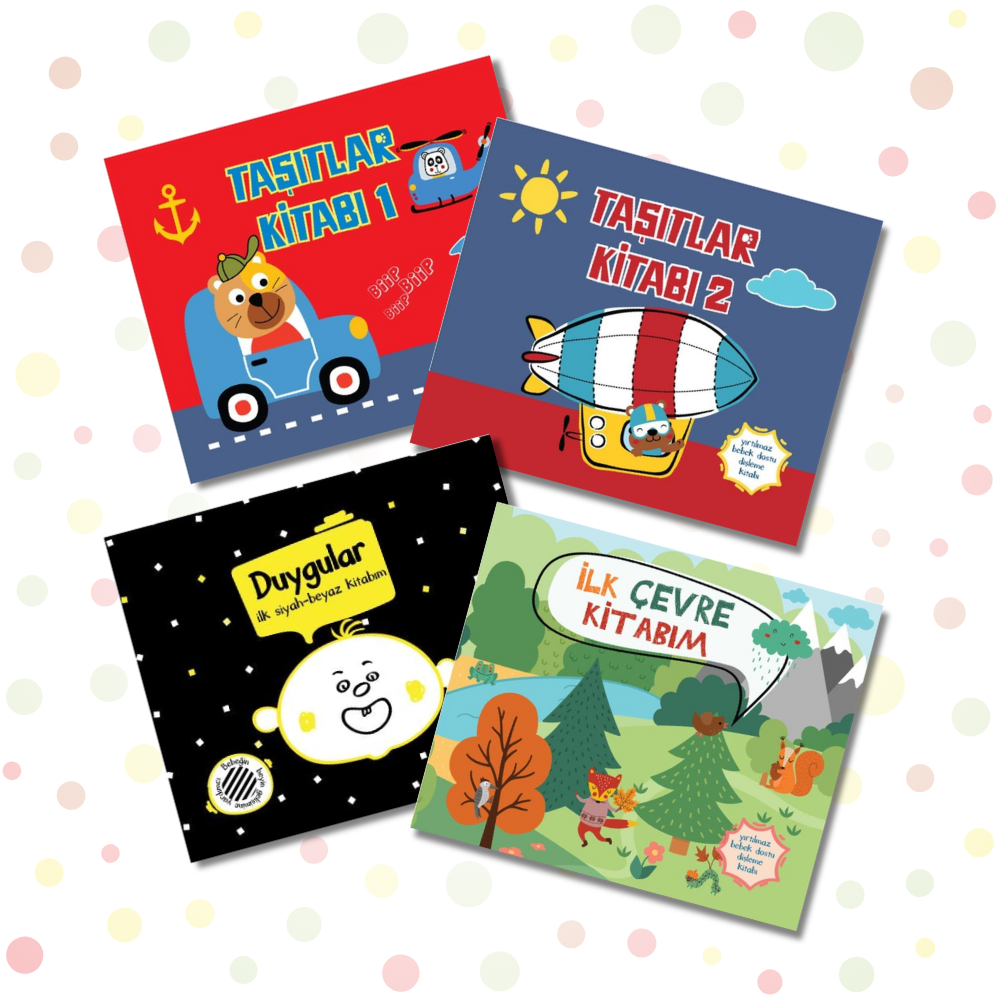 Megakids Yayıncılık Yırtılmaz Kitap Set ( Taşıtlar Kitabı 1, Taşıtlar Kitabı 2, İlk Çevre Kitabım, Duygular Kitabım )