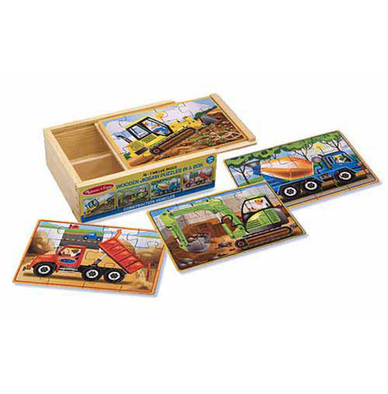 Melissa & Doug Ahşap Yapboz Seti // İnşaat Araçları (12 Parça x 4 Adet)
