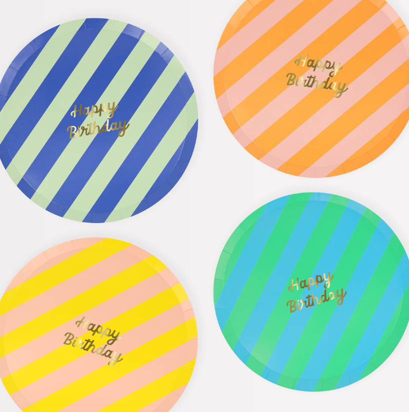 Meri Meri Parti Tabak (M) // Çizgili Happy Birthday
