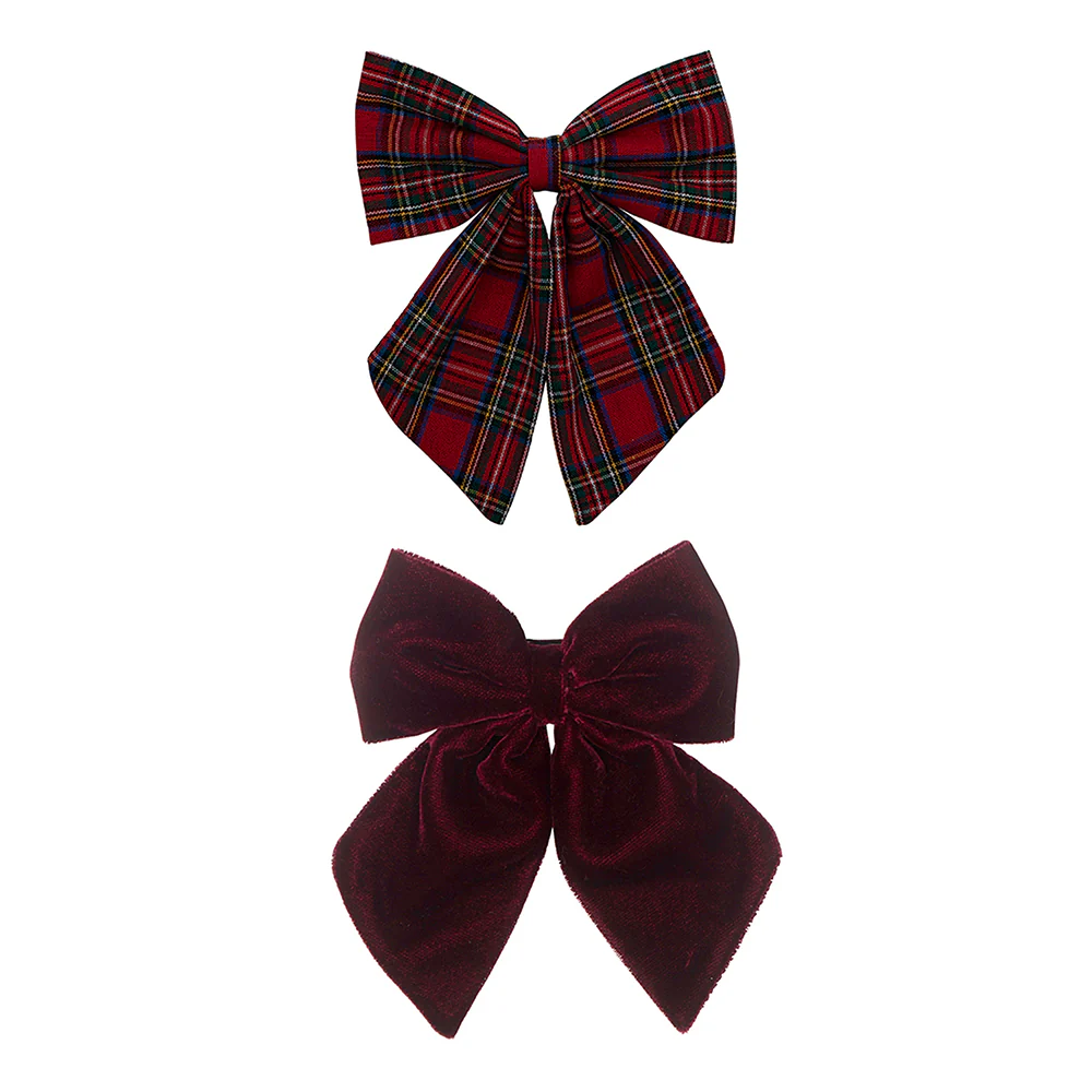 Mimi & Lula Sa&ccedil; Toka Set (2 Adet) // Tartan Agnes Bow - Red
