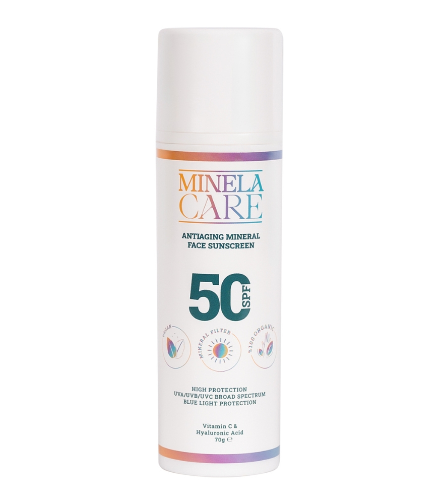Minela Care 100% Organik Mineral Filtreli Leke ve Yaşlanma Karşıtı Yüz Güneş Kremi (50 SPF)
