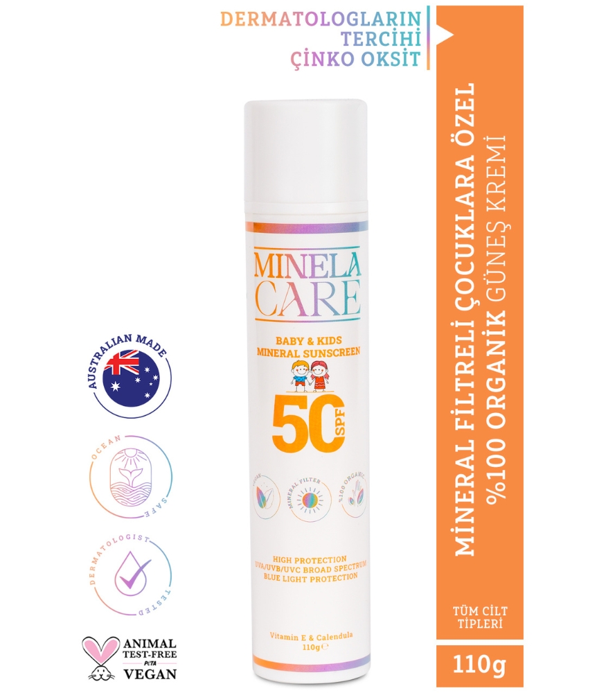 Minela Care 100% Organik Mineral Filtreli Bebek ve Çocuk Güneş Kremi (50 SPF)