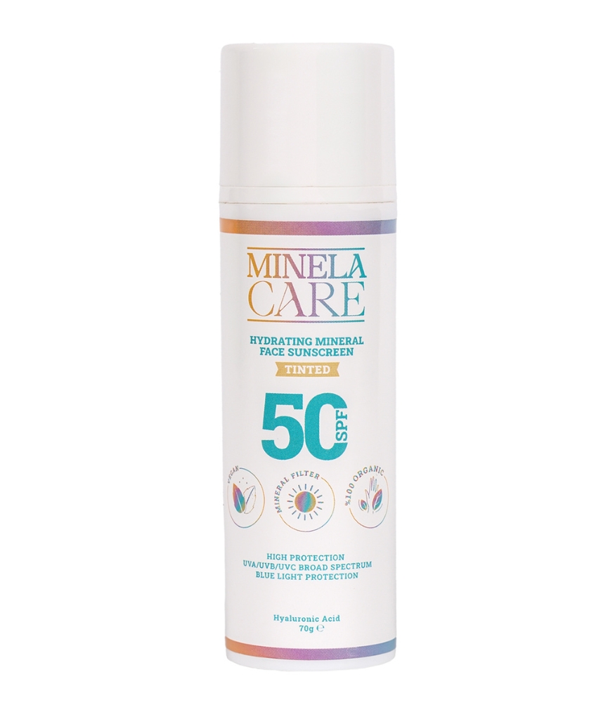 Minela Care 100% Organik Mineral Filtreli Nemlendirici Renkli Yüz Güneş Kremi (50 SPF)