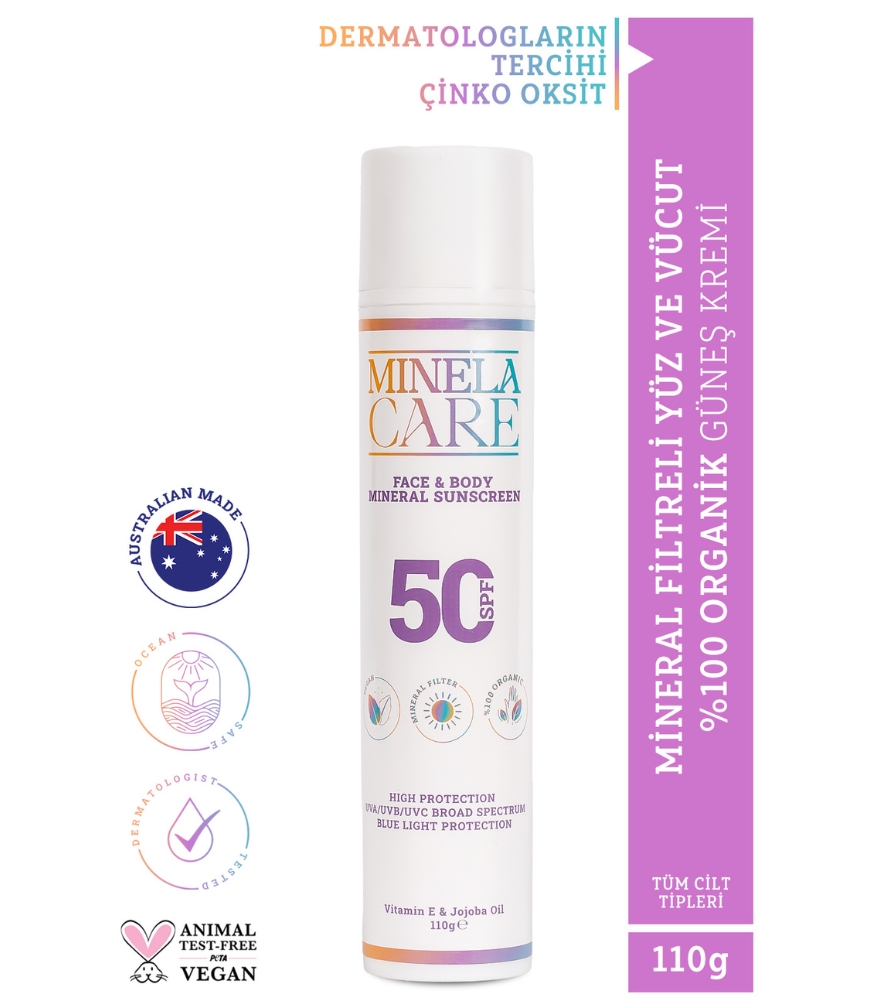 Minela Care 100% Organik Mineral Filtreli Yüz ve Vücut Güneş Kremi (50 SPF)