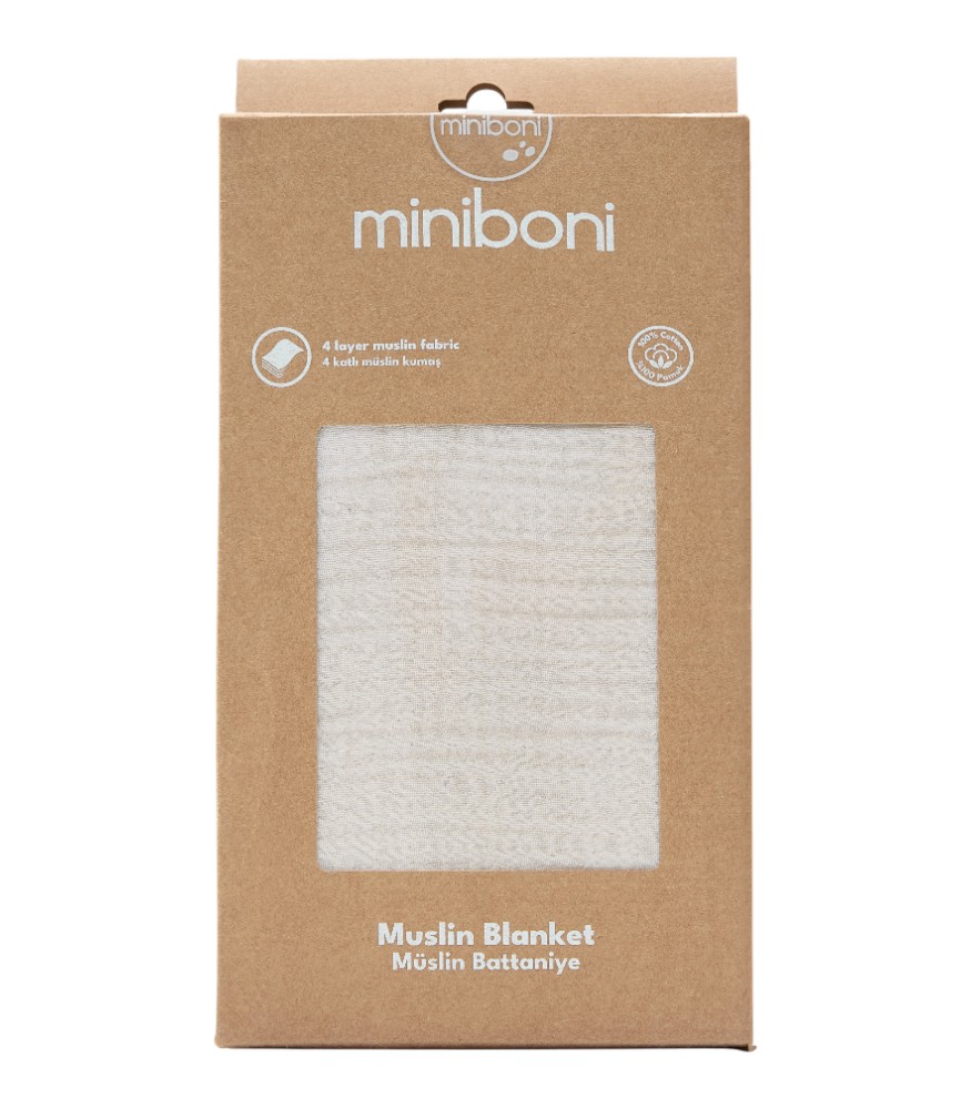 Miniboni M&uuml;slin Battaniye (110 x 120 cm) // Ecru