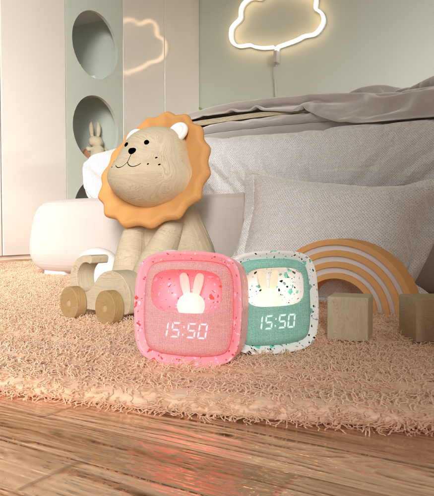 MOB Billy Tavşan Masa&uuml;st&uuml; Saat ve Gece Lambası // Turkuaz Terazzo