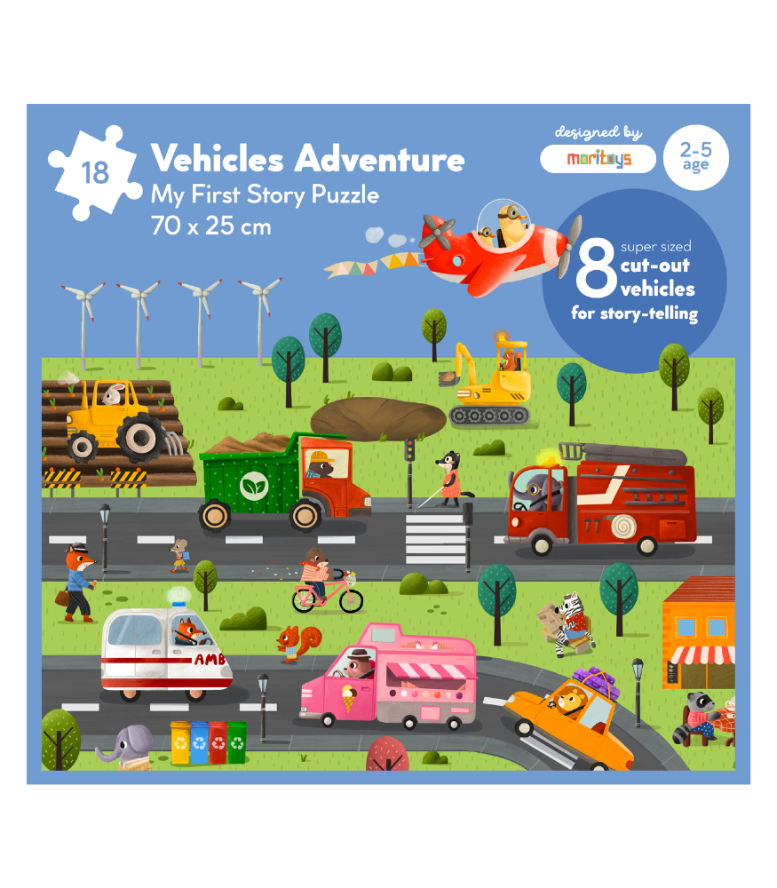 Moritoys Oyuncaklı Puzzle // Vehicles Adventure (18 Parça + 8 Araç)