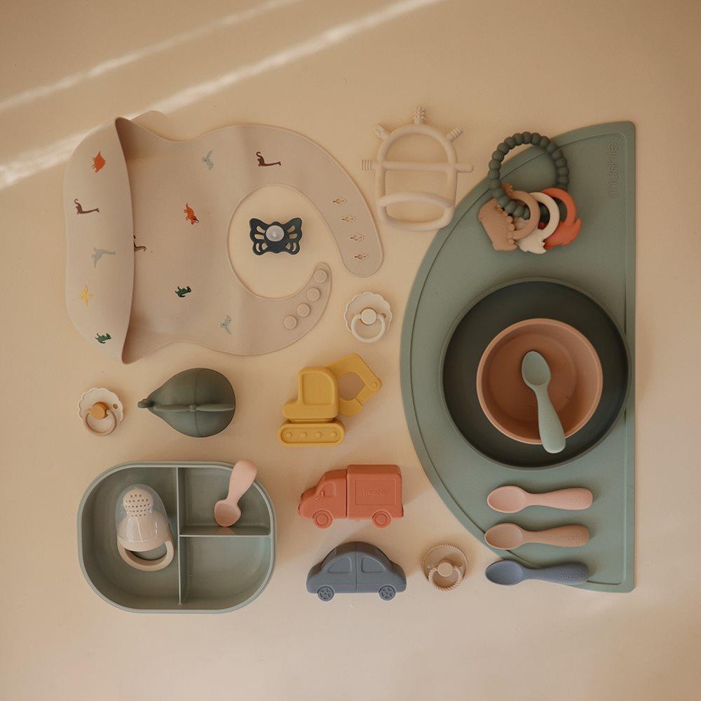 Mushie Başlangıç Silikon Kaşık Set // Blush - Shifting Sand
