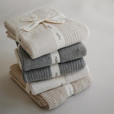Mushie Organik Pamuk Bebek Battaniyesi // Ribbed Beige Melange