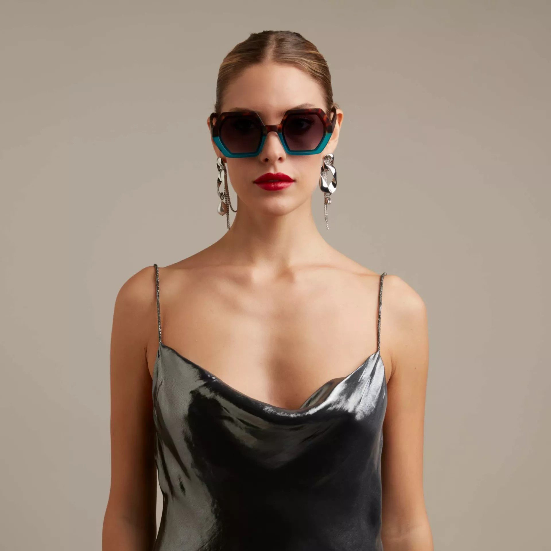 Okkia Emma Big Hexagonal Güneş Gözlüğü // Havana and Blue