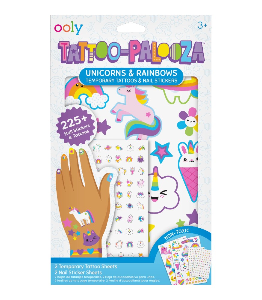 Ooly Tattoo Palooza Ge&ccedil;i&ccedil;i D&ouml;vme & Tırnak Sticker Seti // Unicorns & Rainbows