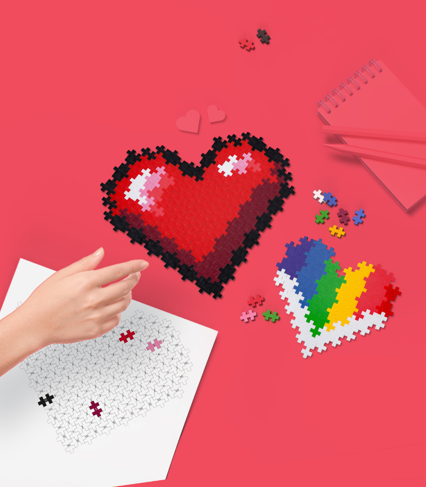 Plus-Plus Puzzle by Number Yaratıcı Blok // Hearts (250 Parça)