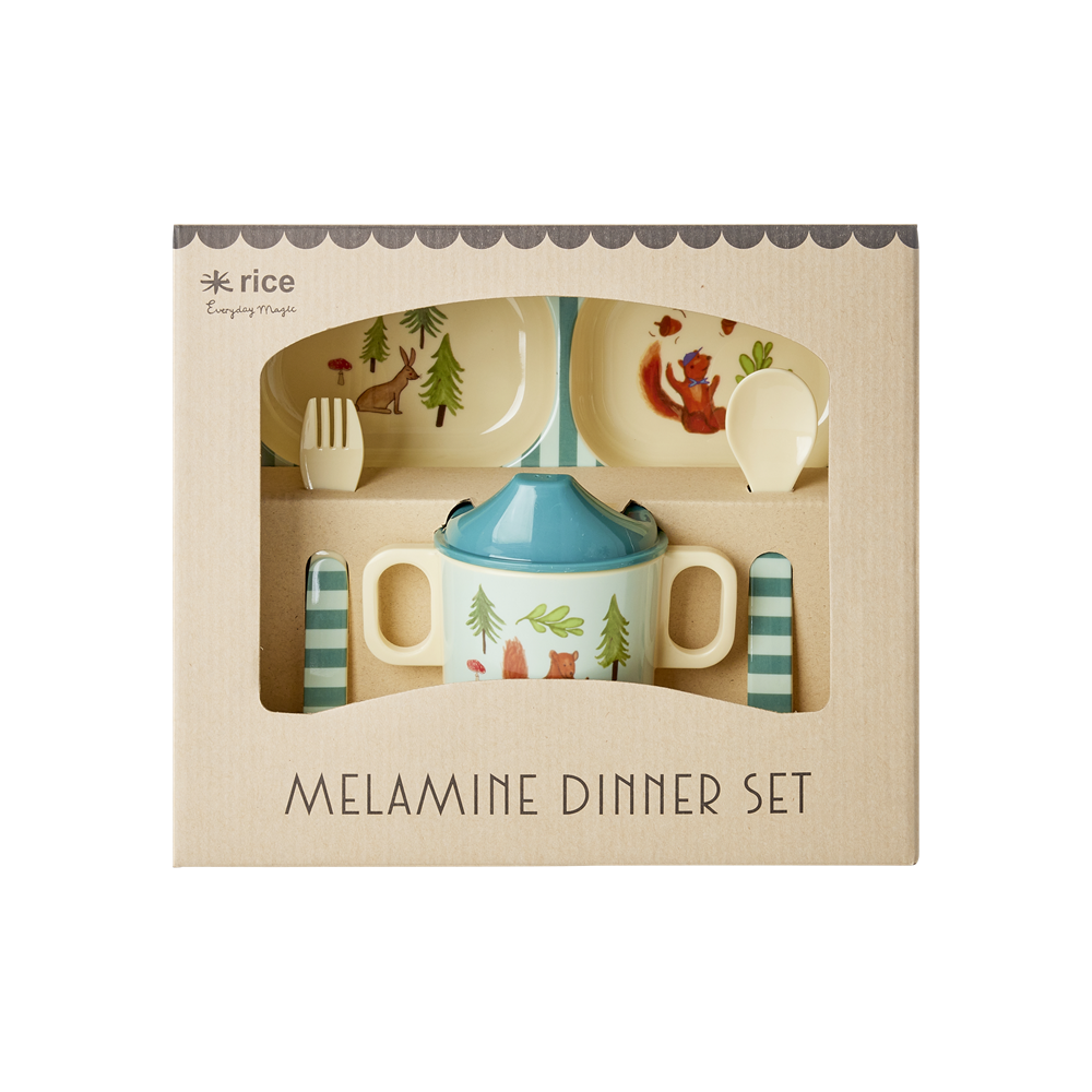 Rice Melamin Çocuk Yemek Seti // Happy Forest - Blue