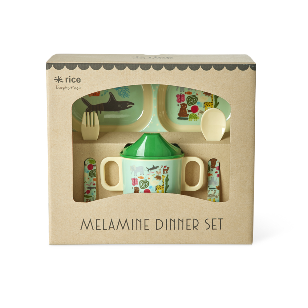 Rice Melamin Çocuk Yemek Seti // Wildlife - Green