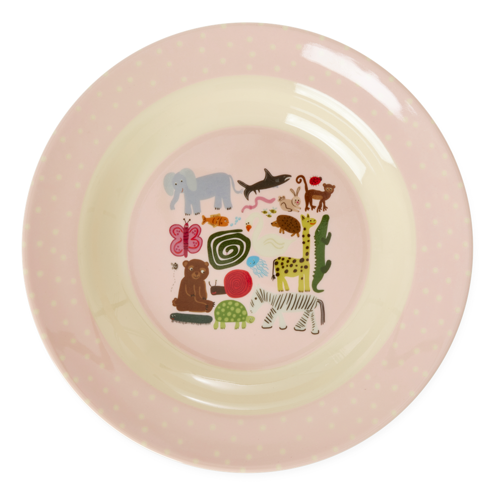 Rice Kids Çocuk Çukur Yemek Tabağı // Wildlife - Pink