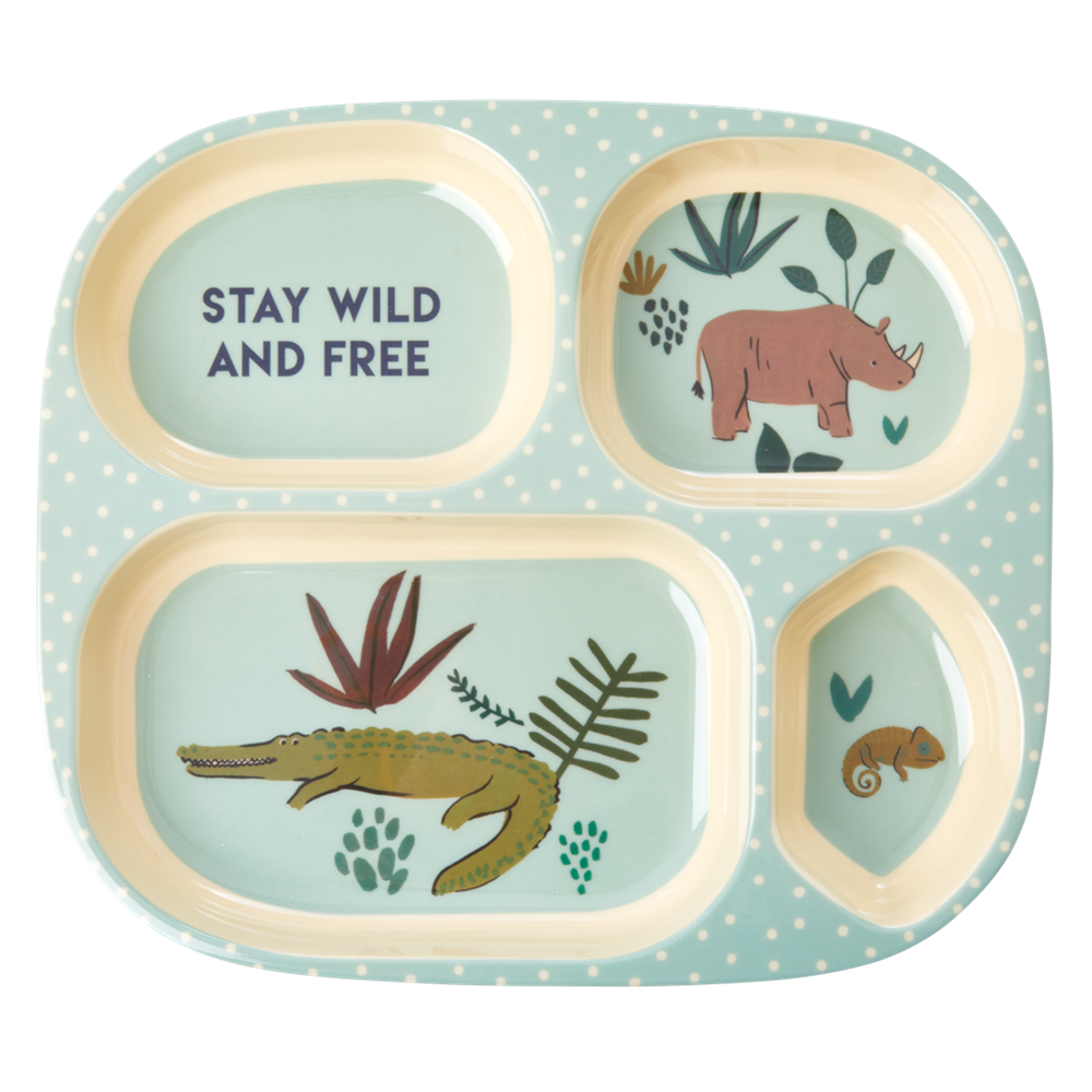 Rice Kids Melamin Bölmeli Tabak // Blue Jungle Animals
