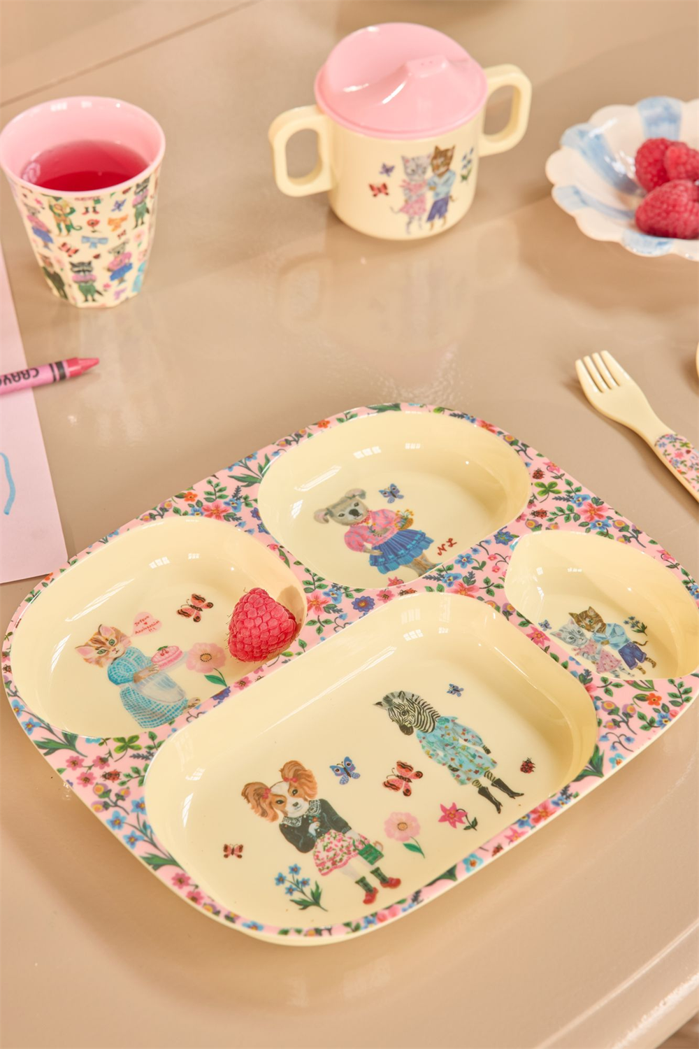 Rice Kids Melamin 4 Bölmeli Tabak // Nathalie Lété - Pink