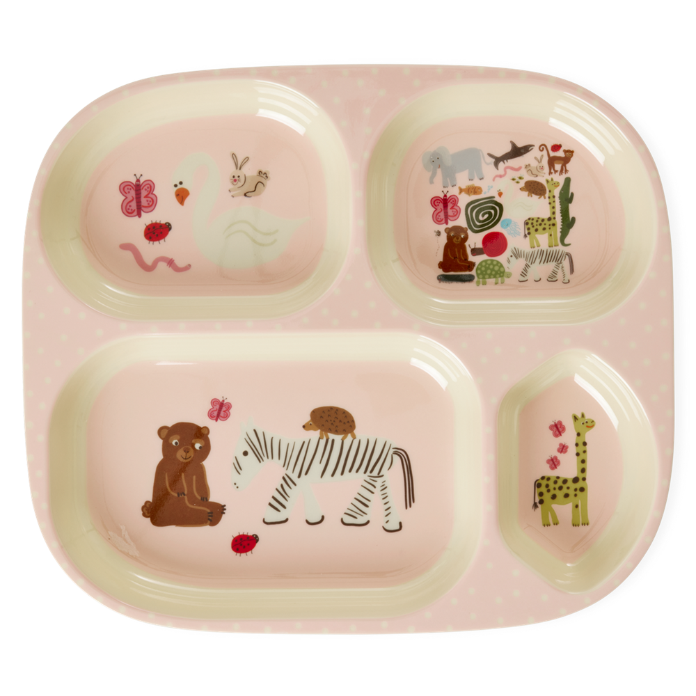 Rice Kids Melamin 4 Bölmeli Tabak // Wildlife - Pink