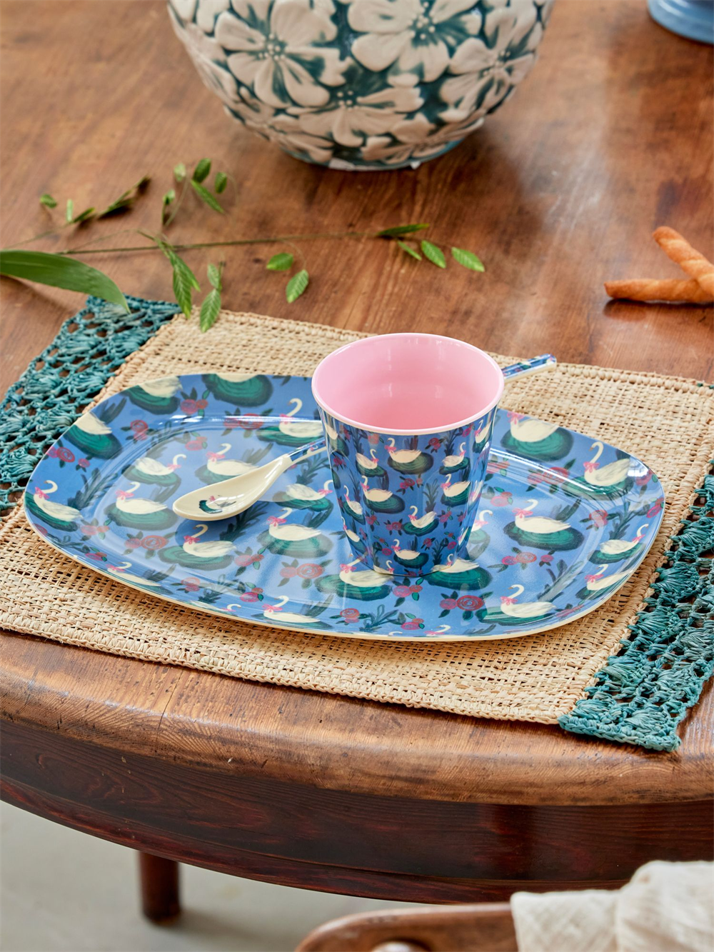 Rice Melamin Dikdörtgen Tepsi Tabak // Swan Lake