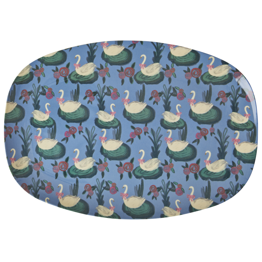 Rice Melamin Dikdörtgen Tepsi Tabak // Swan Lake