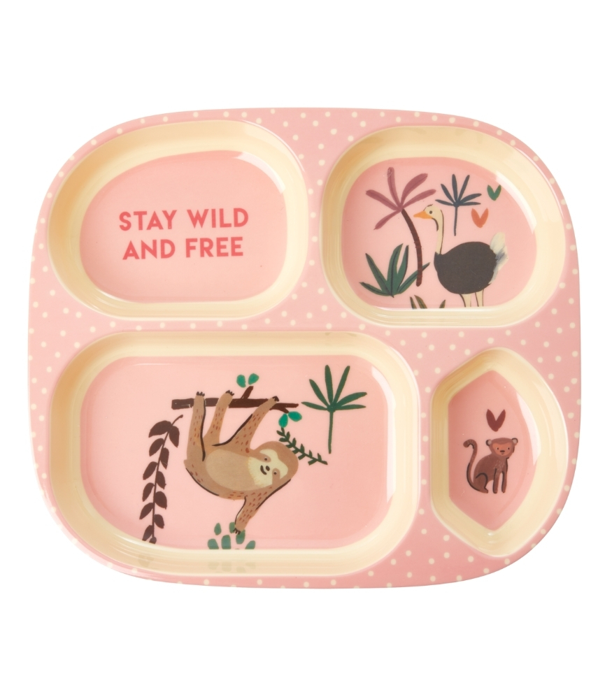 Rice Kids Melamin Bölmeli Tabak // Pink Jungle Animals