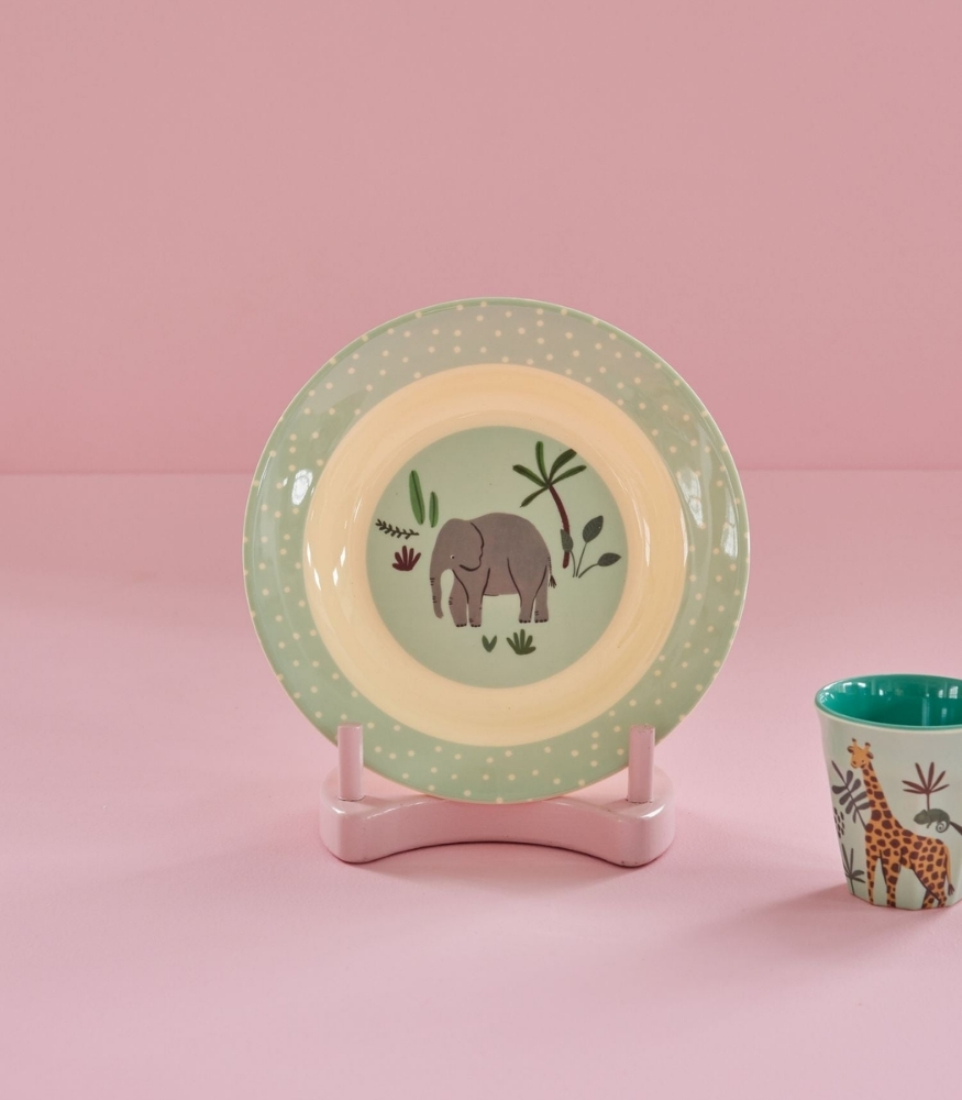 Rice Kids Melamin Çocuk Yemek Tabak // Blue Jungle Animals