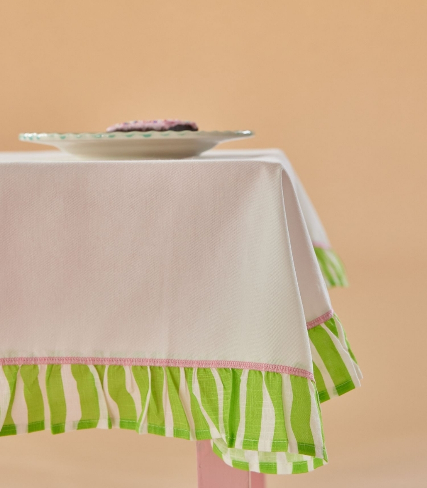 Rice Masa Örtüsü Çizgili Kenar (100*100 cm) // Green
