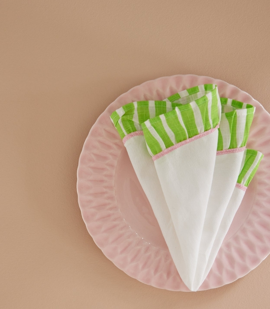Rice Kumaş Peçete Set Çizgili Kenar // Green