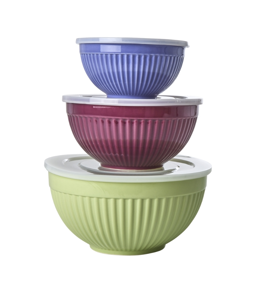 Rice Seramik Kase Set // Green & Aubergine & Lavender