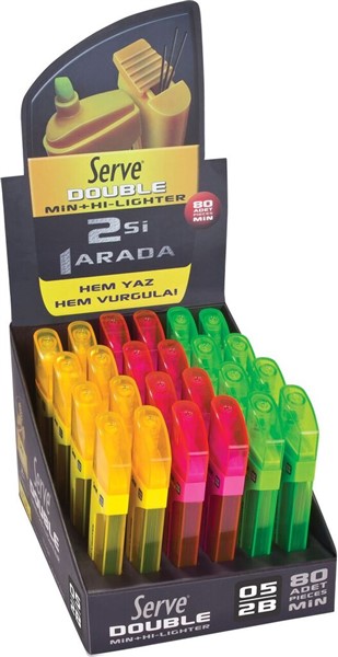 Serve Double Min + Kurşun Kalem Ucu - Fosforlu Kalem (0.5 mm) 24L&uuml; Stant