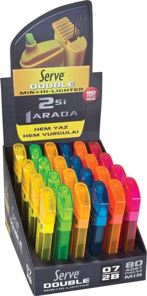 Serve Double Min + Kurşun Kalem Ucu - Fosforlu Kalem (0.7 mm) 24L&uuml; Stant