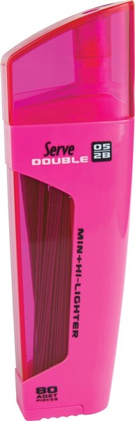 Serve Double Min + Kurşun Kalem Ucu - Fosforlu Kalem (0.5 mm) // Pembe