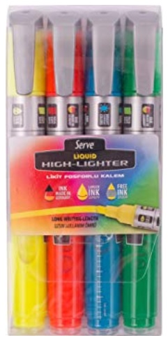 Serve Likit Fosforlu Kalem Karışık Renk (4 Adet)