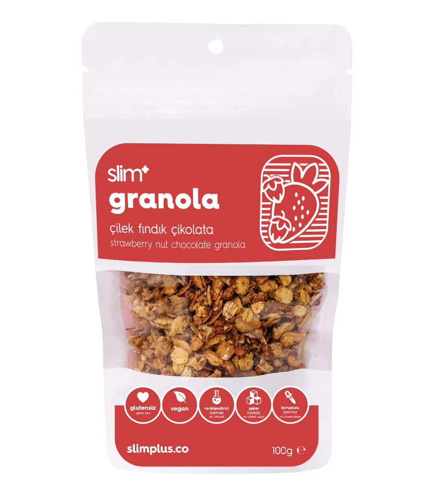 SlimPlus Co Glütensiz Granola (100 g) // Çikolata & Çilek & Fındık