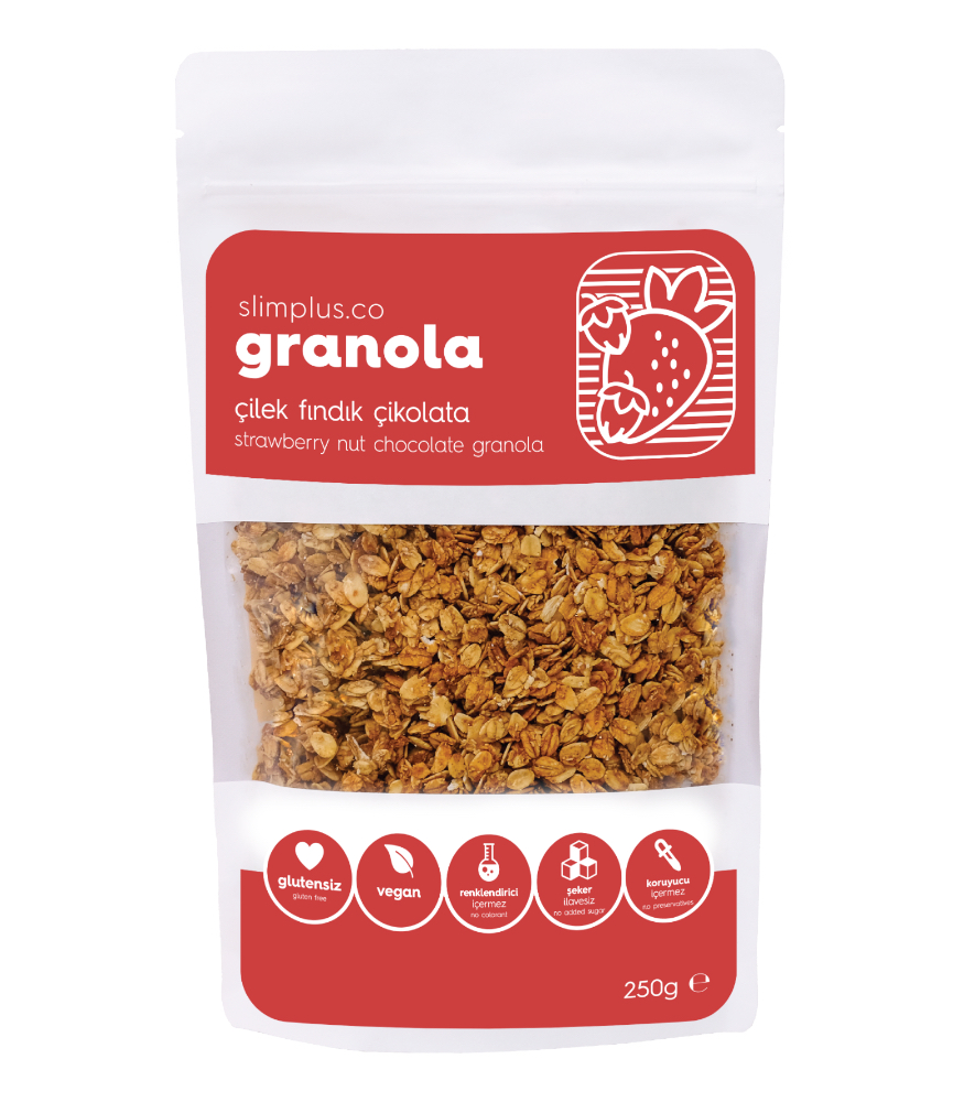 SlimPlus Co Glütensiz Granola (250 g) // Çikolata & Çilek & Fındık