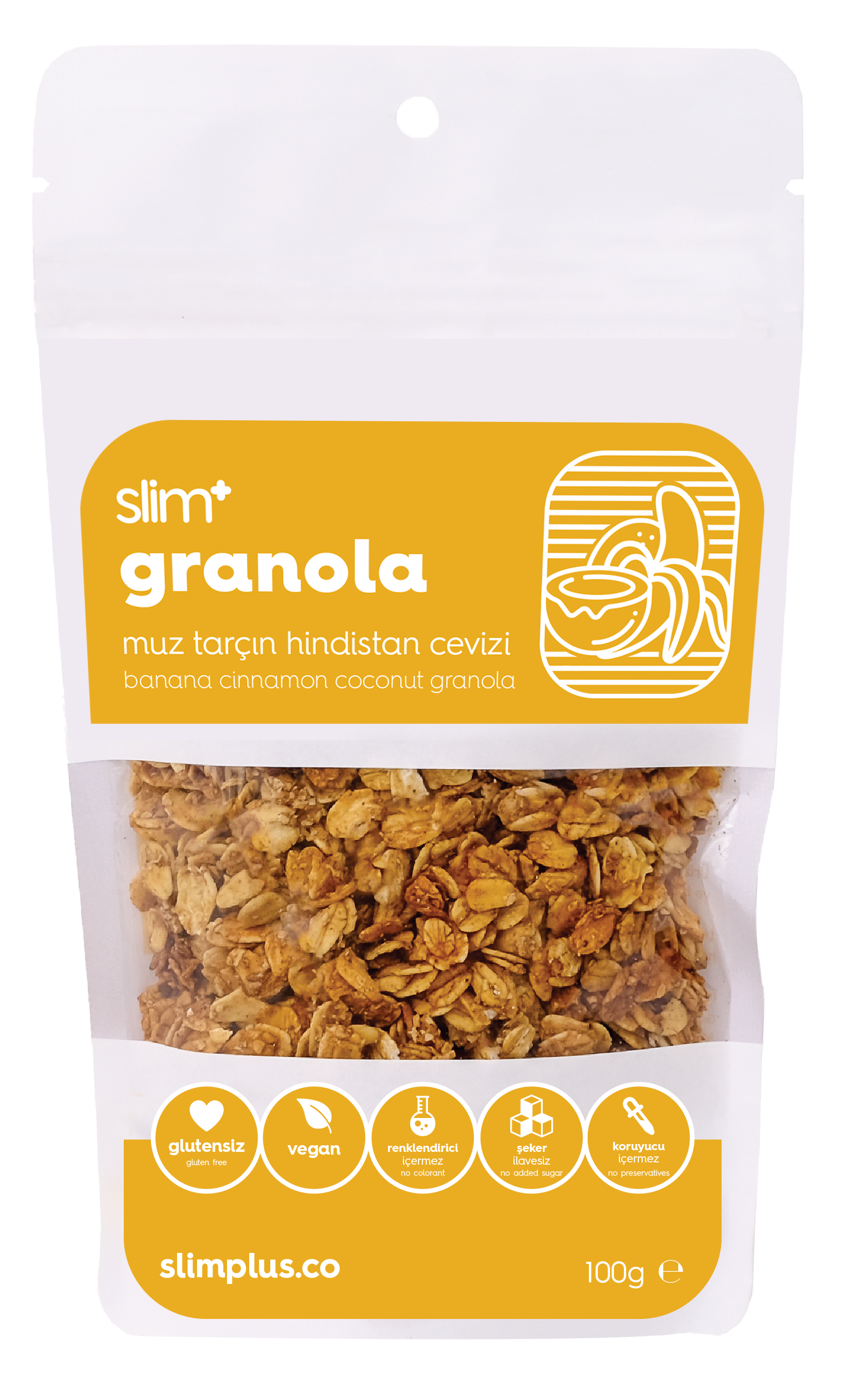 SlimPlus Co Glütensiz Granola (100 g) // Muz & Tarçın & Hindistan Cevizi