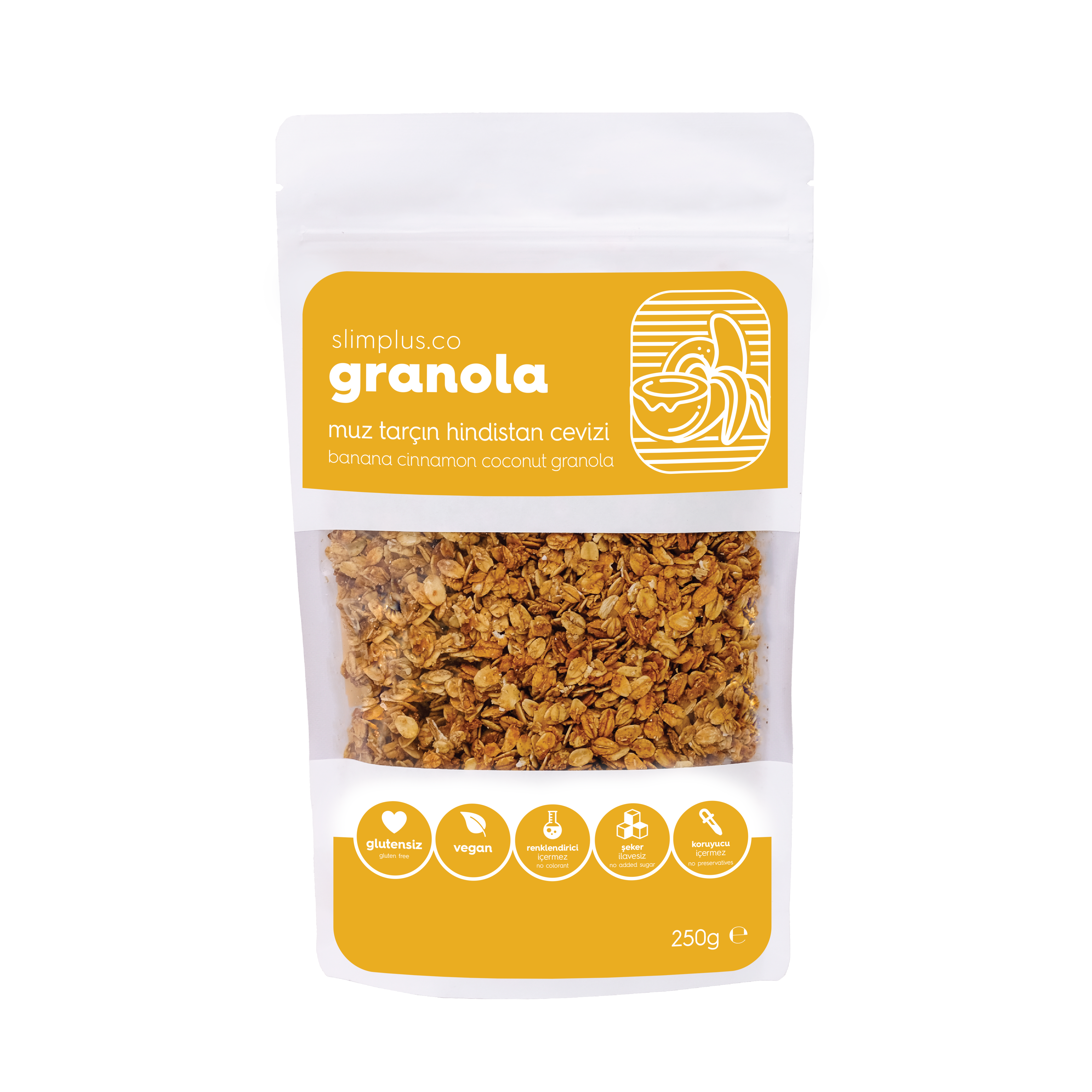 SlimPlus Co Glütensiz Granola (250 g) // Muz & Tarçın & Hindistan Cevizi