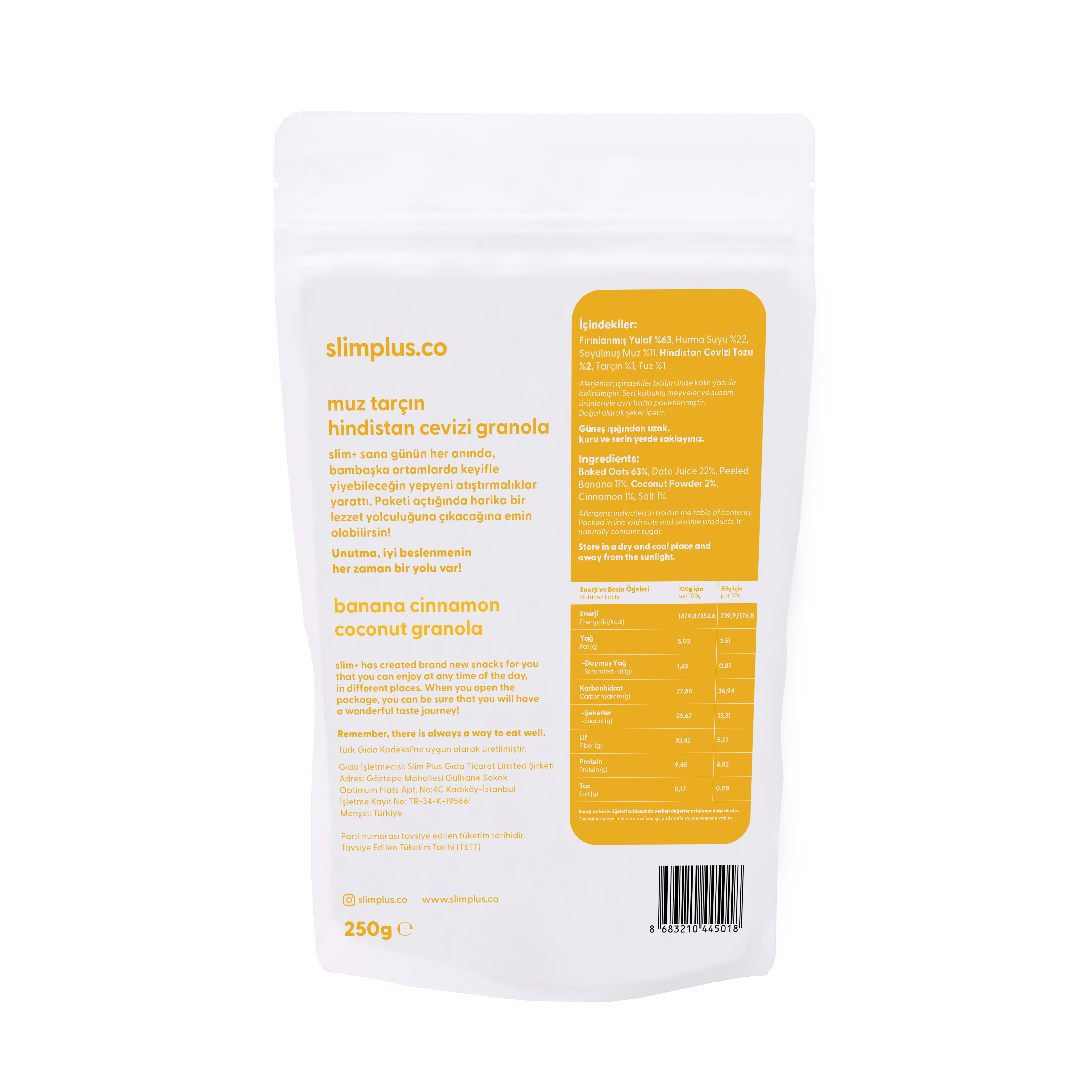 SlimPlus Co Glütensiz Granola (250 g) // Muz & Tarçın & Hindistan Cevizi