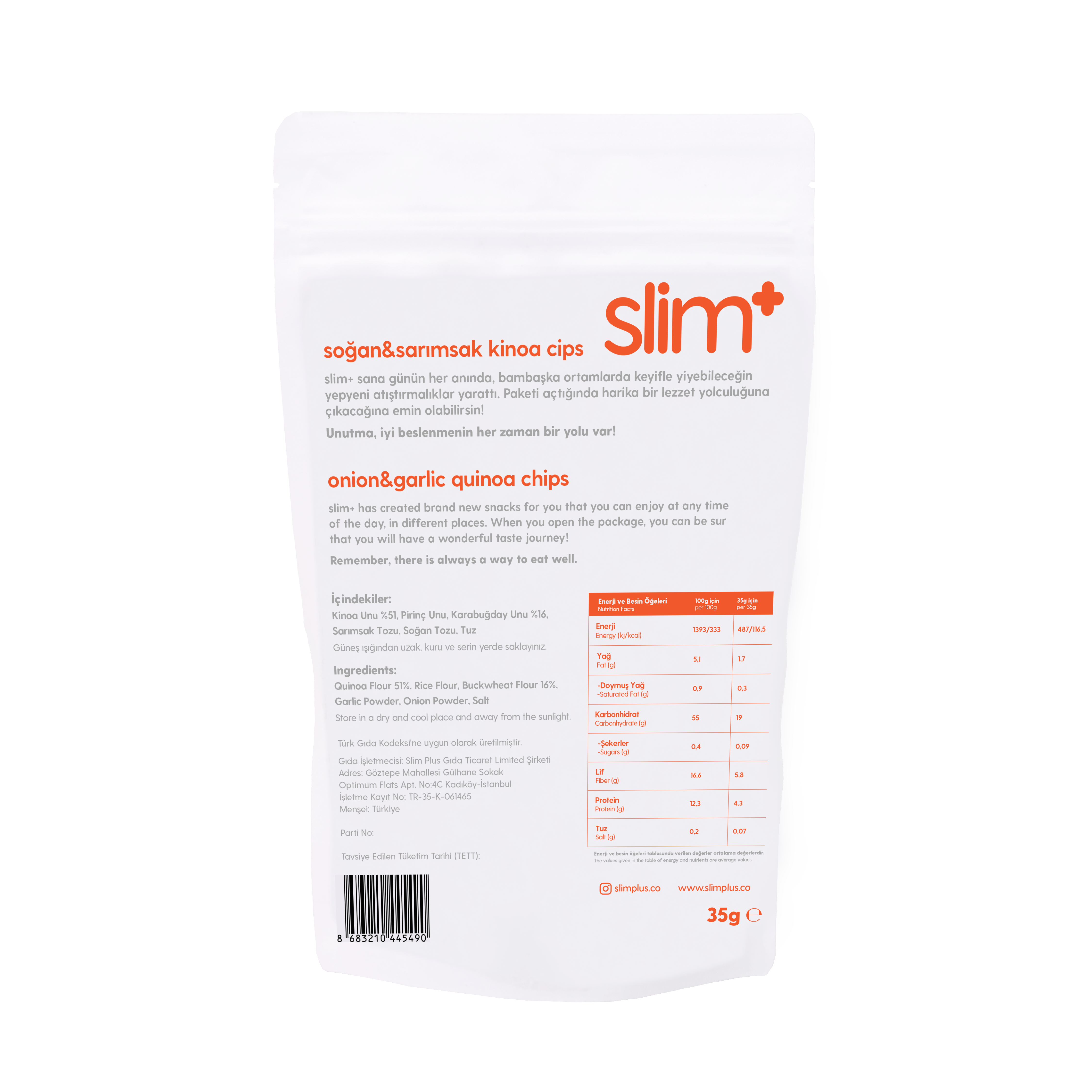 SlimPlus Co Glütensiz Kinoa Cipsi // Soğan & Sarımsak