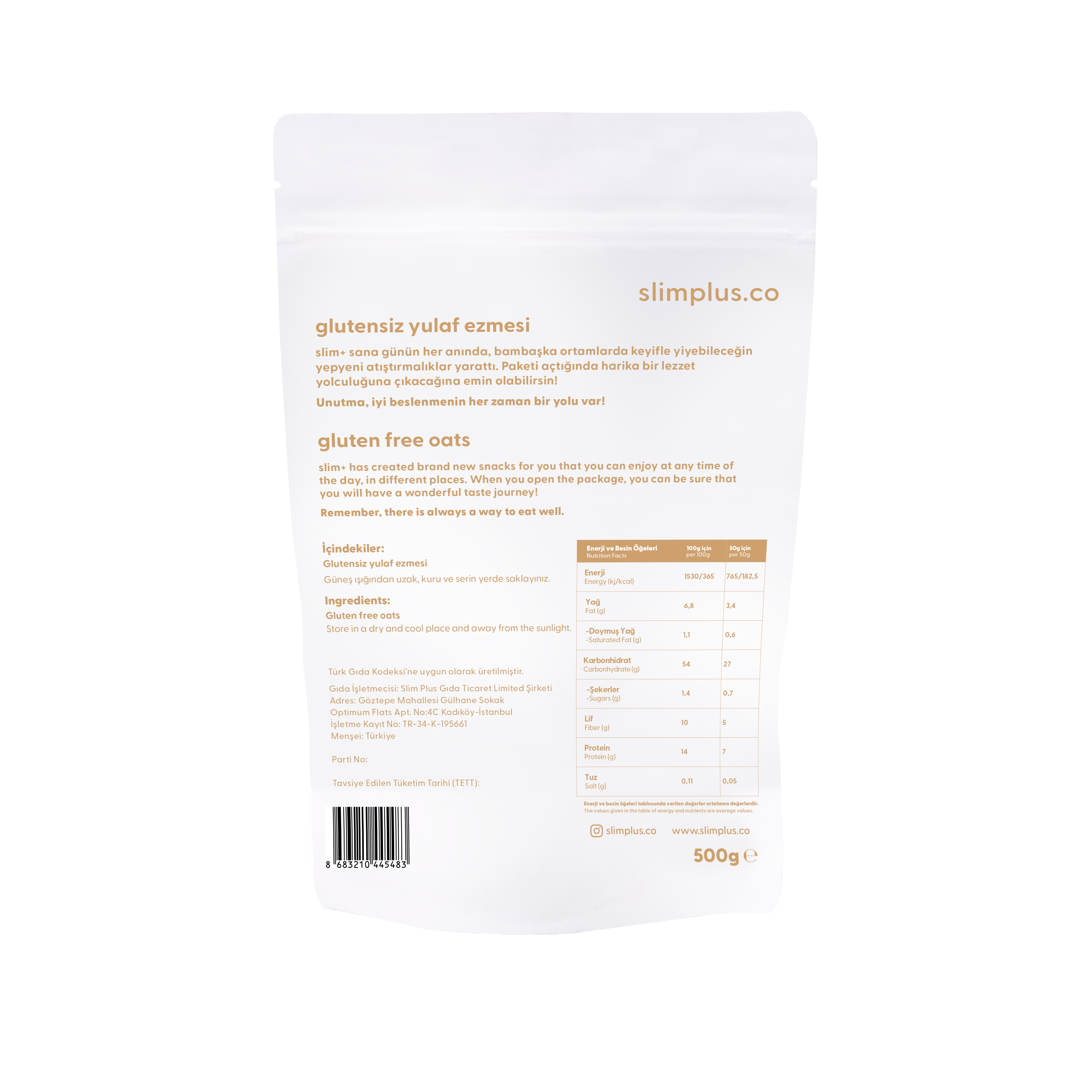 SlimPlus Co Glütensiz Yulaf Ezmesi